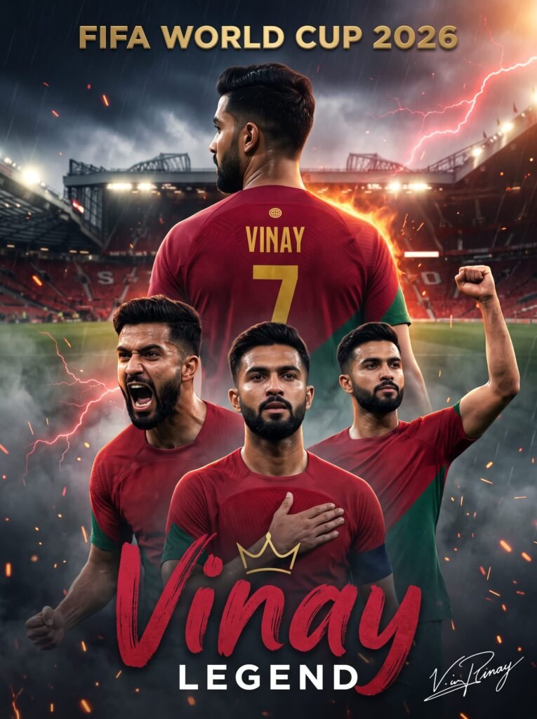 Legend Collage AI football poster showing four cinematic poses generated with Gemini Prompts
