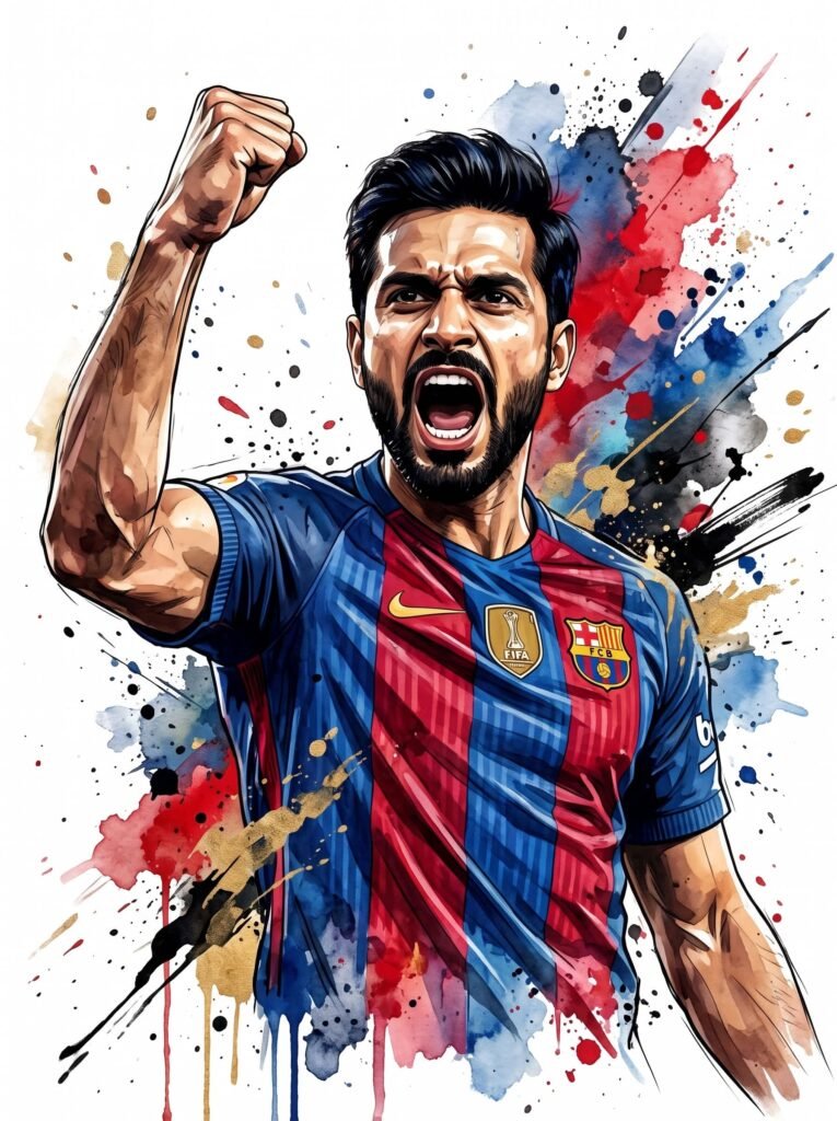 warrior-illustration.jpg	Painted Warrior AI football illustration, watercolor and ink splash style portrait